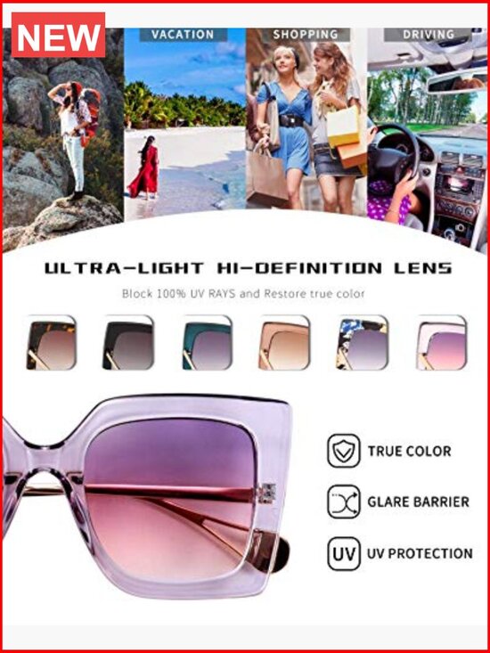 Oversized Square Cat Eye Sunglasses Pearl Inlay UV400 Protection main image 7